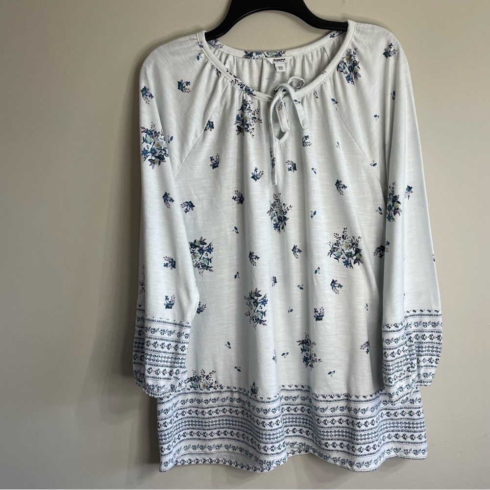 Women’s Sonoma Floral White and Blue Boho XXL Top